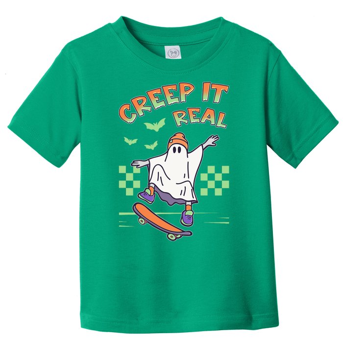 Funny Halloween Creep It Real Skater Skateboarding Ghost Toddler T-Shirt