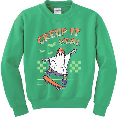 Funny Halloween Creep It Real Skater Skateboarding Ghost Kids Sweatshirt
