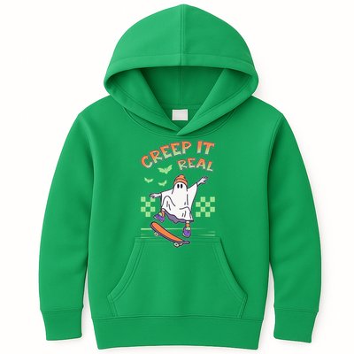Funny Halloween Creep It Real Skater Skateboarding Ghost Kids Hoodie
