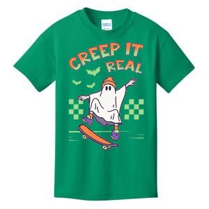 Funny Halloween Creep It Real Skater Skateboarding Ghost Kids T-Shirt