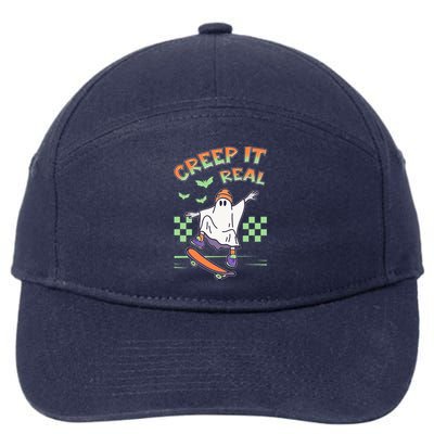 Funny Halloween Creep It Real Skater Skateboarding Ghost 7-Panel Snapback Hat