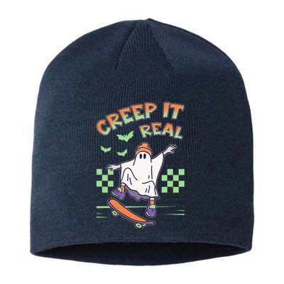 Funny Halloween Creep It Real Skater Skateboarding Ghost Sustainable Beanie