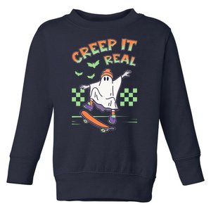 Funny Halloween Creep It Real Skater Skateboarding Ghost Toddler Sweatshirt