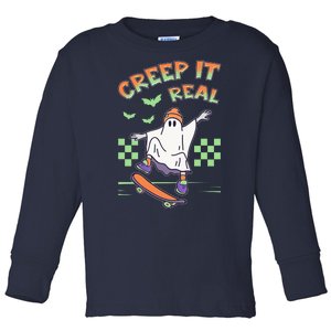 Funny Halloween Creep It Real Skater Skateboarding Ghost Toddler Long Sleeve Shirt