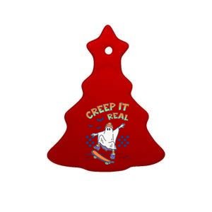 Funny Halloween Creep It Real Skater Skateboarding Ghost Ceramic Tree Ornament