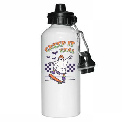 Funny Halloween Creep It Real Skater Skateboarding Ghost Aluminum Water Bottle