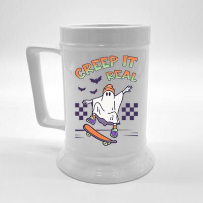 Funny Halloween Creep It Real Skater Skateboarding Ghost Beer Stein