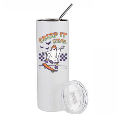 Funny Halloween Creep It Real Skater Skateboarding Ghost Stainless Steel Tumbler