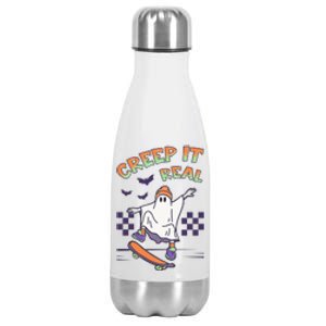 Funny Halloween Creep It Real Skater Skateboarding Ghost Stainless Steel Insulated Water Bottle