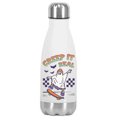 Funny Halloween Creep It Real Skater Skateboarding Ghost Stainless Steel Insulated Water Bottle