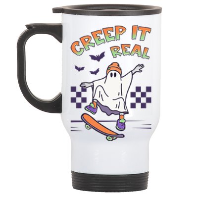 Funny Halloween Creep It Real Skater Skateboarding Ghost Stainless Steel Travel Mug