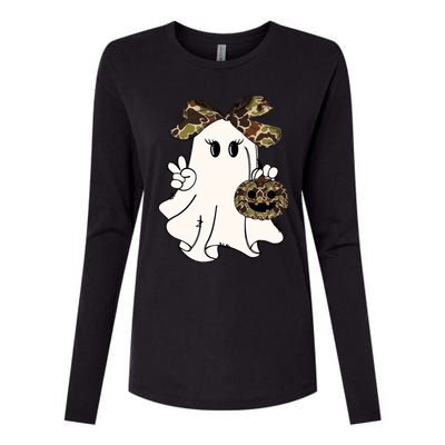 Funny Halloween Camouflage Camo Ghost Hello Hunting Season Womens Cotton Relaxed Long Sleeve T-Shirt