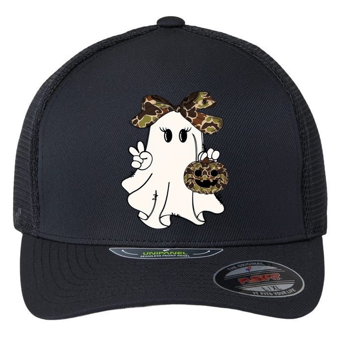 Funny Halloween Camouflage Camo Ghost Hello Hunting Season Flexfit Unipanel Trucker Cap