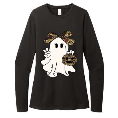 Funny Halloween Camouflage Camo Ghost Hello Hunting Season Womens CVC Long Sleeve Shirt