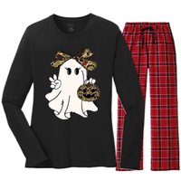 Funny Halloween Camouflage Camo Ghost Hello Hunting Season Women's Long Sleeve Flannel Pajama Set 