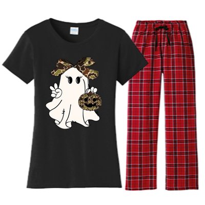 Funny Halloween Camouflage Camo Ghost Hello Hunting Season Women's Flannel Pajama Set