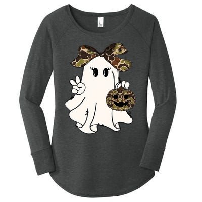 Funny Halloween Camouflage Camo Ghost Hello Hunting Season Women's Perfect Tri Tunic Long Sleeve Shirt