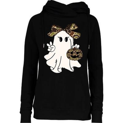 Funny Halloween Camouflage Camo Ghost Hello Hunting Season Womens Funnel Neck Pullover Hood