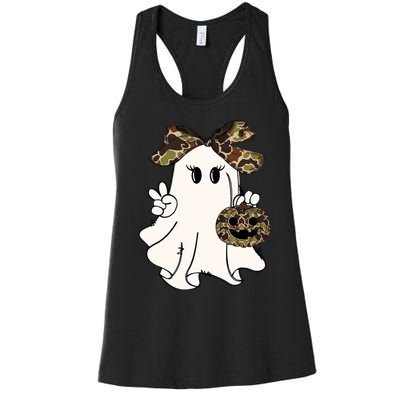 Funny Halloween Camouflage Camo Ghost Hello Hunting Season Women's Racerback Tank