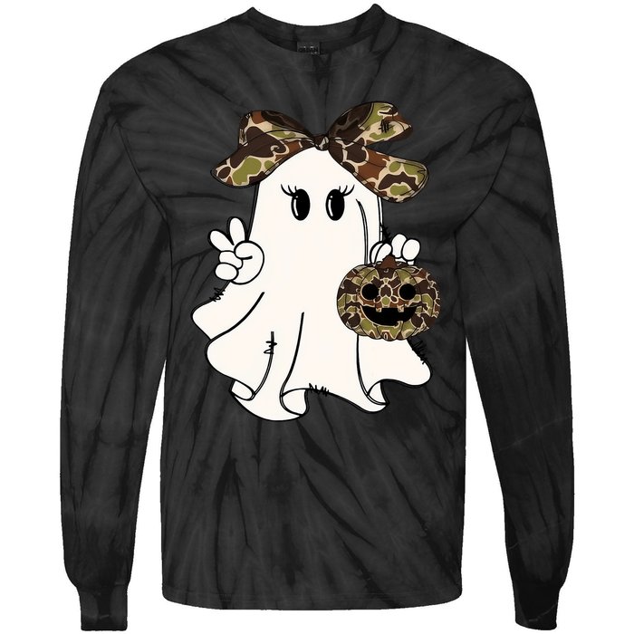 Funny Halloween Camouflage Camo Ghost Hello Hunting Season Tie-Dye Long Sleeve Shirt