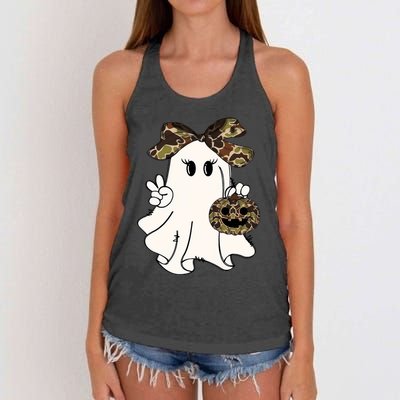 Funny Halloween Camouflage Camo Ghost Hello Hunting Season Women's Knotted Racerback Tank