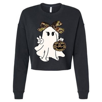 Funny Halloween Camouflage Camo Ghost Hello Hunting Season Cropped Pullover Crew