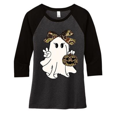 Funny Halloween Camouflage Camo Ghost Hello Hunting Season Women's Tri-Blend 3/4-Sleeve Raglan Shirt