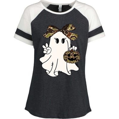 Funny Halloween Camouflage Camo Ghost Hello Hunting Season Enza Ladies Jersey Colorblock Tee