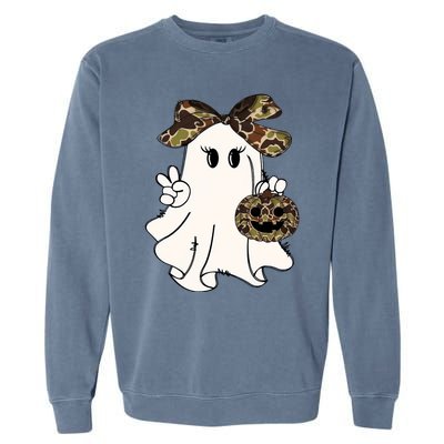 Funny Halloween Camouflage Camo Ghost Hello Hunting Season Garment-Dyed Sweatshirt