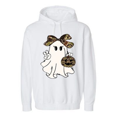 Funny Halloween Camouflage Camo Ghost Hello Hunting Season Garment-Dyed Fleece Hoodie