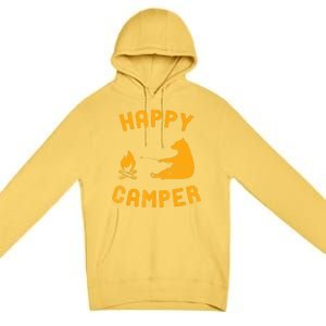 Funny Happy Camper Gift With Bear And Bonfire Gift Premium Pullover Hoodie