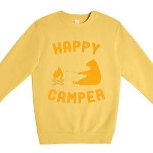 Funny Happy Camper Gift With Bear And Bonfire Gift Premium Crewneck Sweatshirt