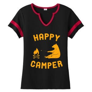 Funny Happy Camper Gift With Bear And Bonfire Gift Ladies Halftime Notch Neck Tee