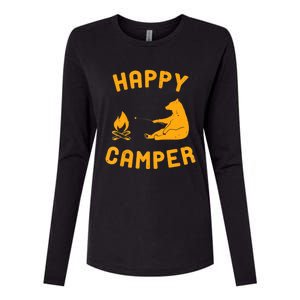 Funny Happy Camper Gift With Bear And Bonfire Gift Womens Cotton Relaxed Long Sleeve T-Shirt