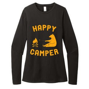 Funny Happy Camper Gift With Bear And Bonfire Gift Womens CVC Long Sleeve Shirt