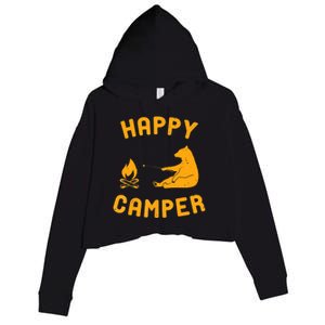 Funny Happy Camper Gift With Bear And Bonfire Gift Crop Fleece Hoodie