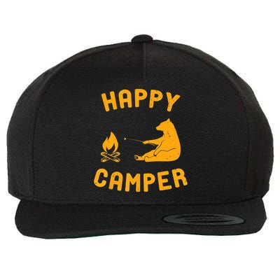 Funny Happy Camper Gift With Bear And Bonfire Gift Wool Snapback Cap