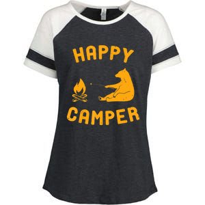 Funny Happy Camper Gift With Bear And Bonfire Gift Enza Ladies Jersey Colorblock Tee