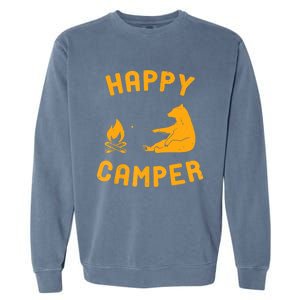 Funny Happy Camper Gift With Bear And Bonfire Gift Garment-Dyed Sweatshirt