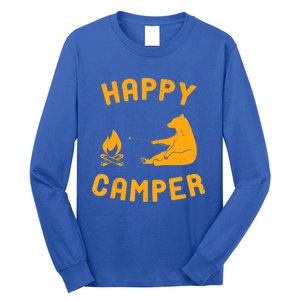 Funny Happy Camper Gift With Bear And Bonfire Gift Long Sleeve Shirt