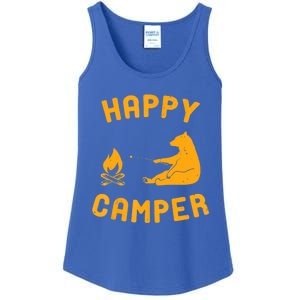 Funny Happy Camper Gift With Bear And Bonfire Gift Ladies Essential Tank