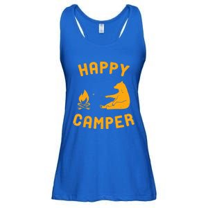 Funny Happy Camper Gift With Bear And Bonfire Gift Ladies Essential Flowy Tank