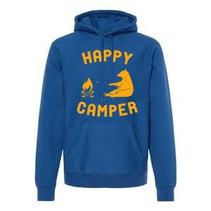 Funny Happy Camper Gift With Bear And Bonfire Gift Premium Hoodie