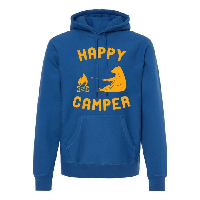 Funny Happy Camper Gift With Bear And Bonfire Gift Premium Hoodie