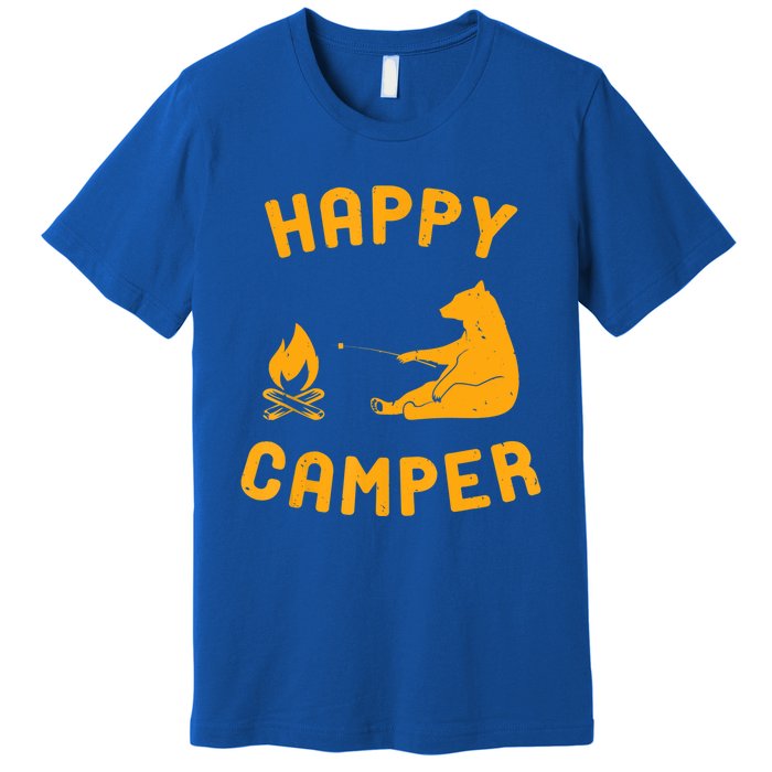 Funny Happy Camper Gift With Bear And Bonfire Gift Premium T-Shirt