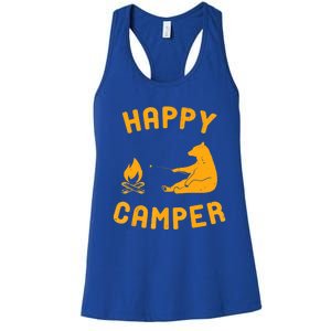 Funny Happy Camper Gift With Bear And Bonfire Gift Women's Racerback Tank