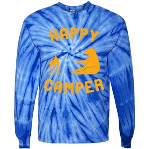 Funny Happy Camper Gift With Bear And Bonfire Gift Tie-Dye Long Sleeve Shirt