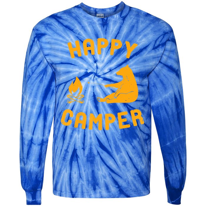 Funny Happy Camper Gift With Bear And Bonfire Gift Tie-Dye Long Sleeve Shirt