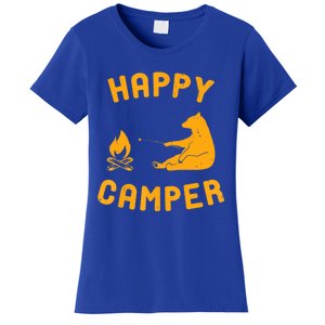 Funny Happy Camper Gift With Bear And Bonfire Gift Women's T-Shirt