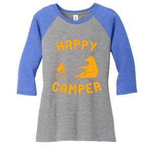 Funny Happy Camper Gift With Bear And Bonfire Gift Women's Tri-Blend 3/4-Sleeve Raglan Shirt